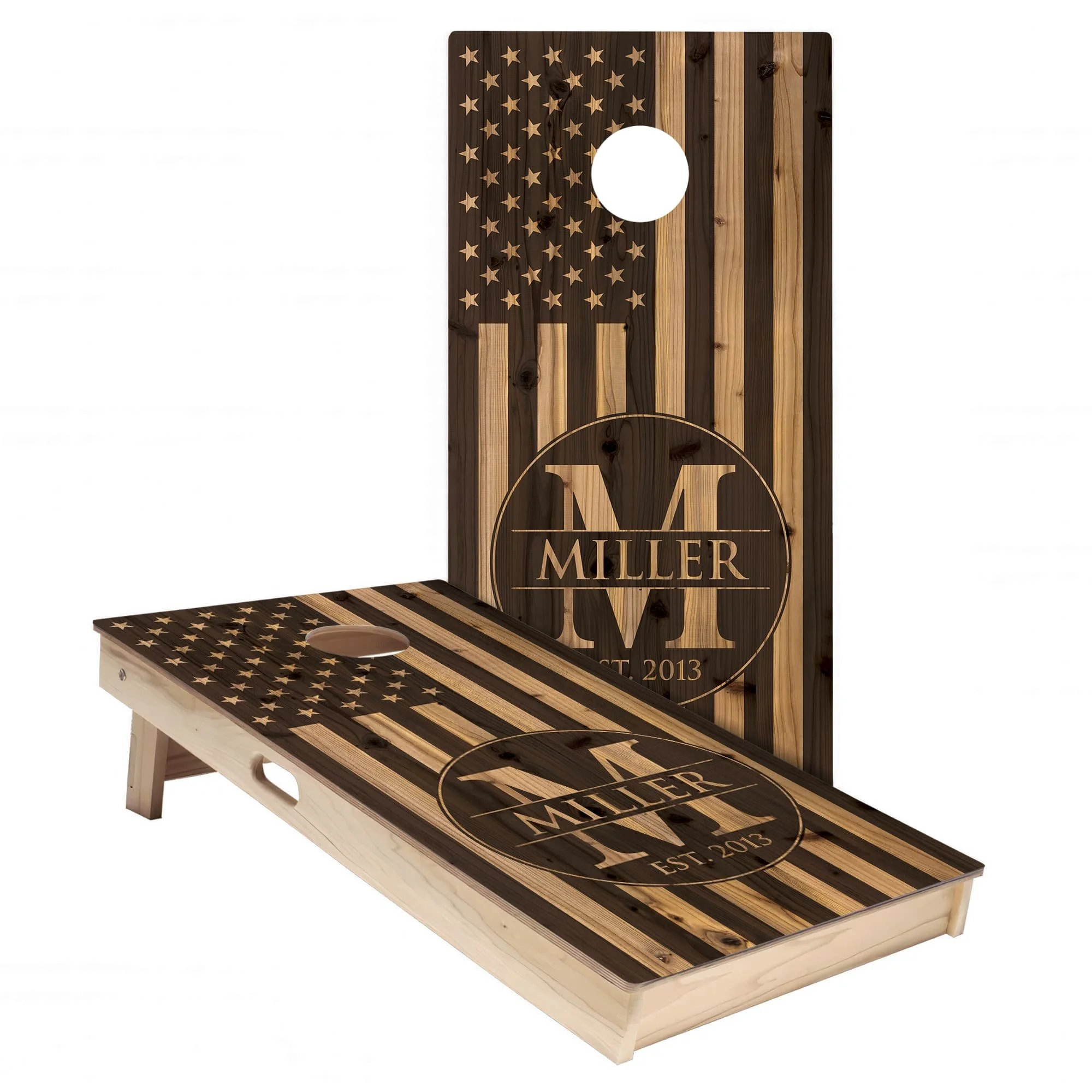 Monogram Wood USA Flag #1 Cornhole Board Wrap Set
