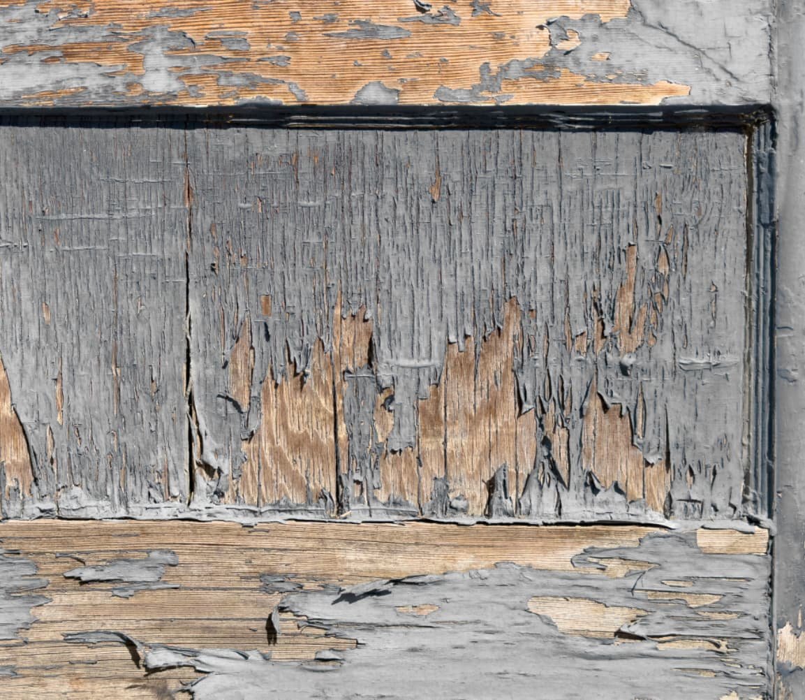 Worn Gas Station Office Vinyl Door Wrap close up 1