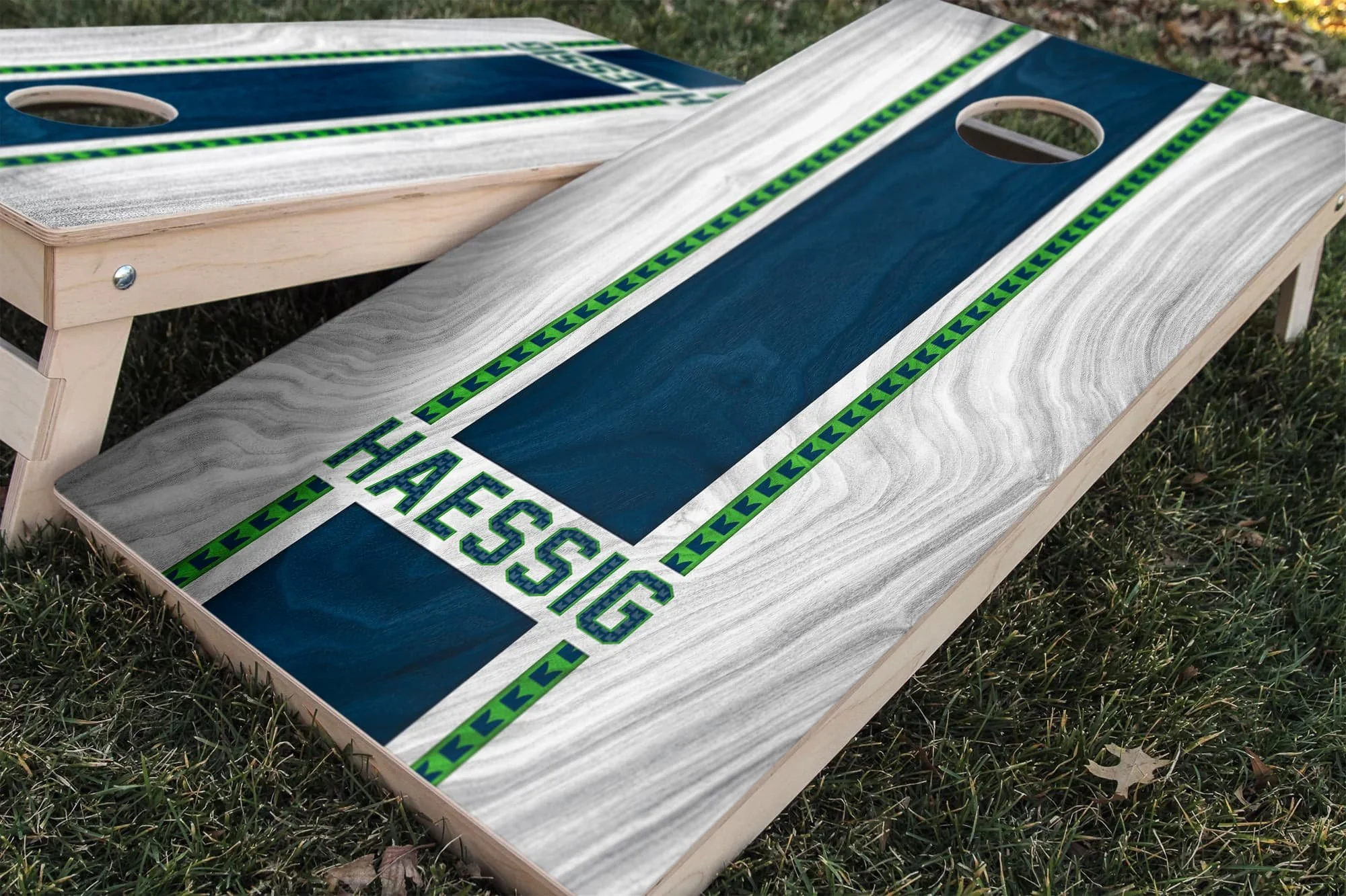 Personalized Seattle Seahawks Colors (Away) custom jersey texture Cornhole board wrap sticker decal set