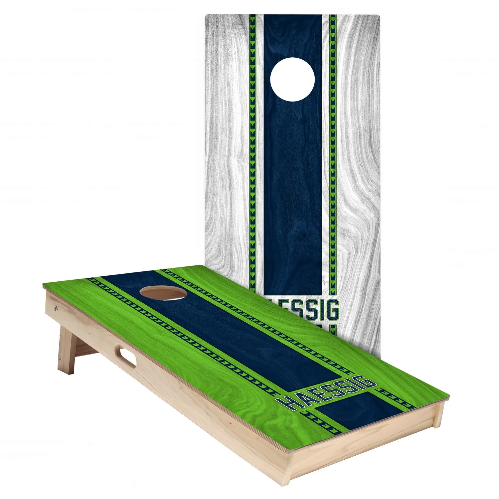 Personalized Seattle Seahawks Colors (Away & Alternate) custom wood texture Cornhole board wrap sticker decal set
