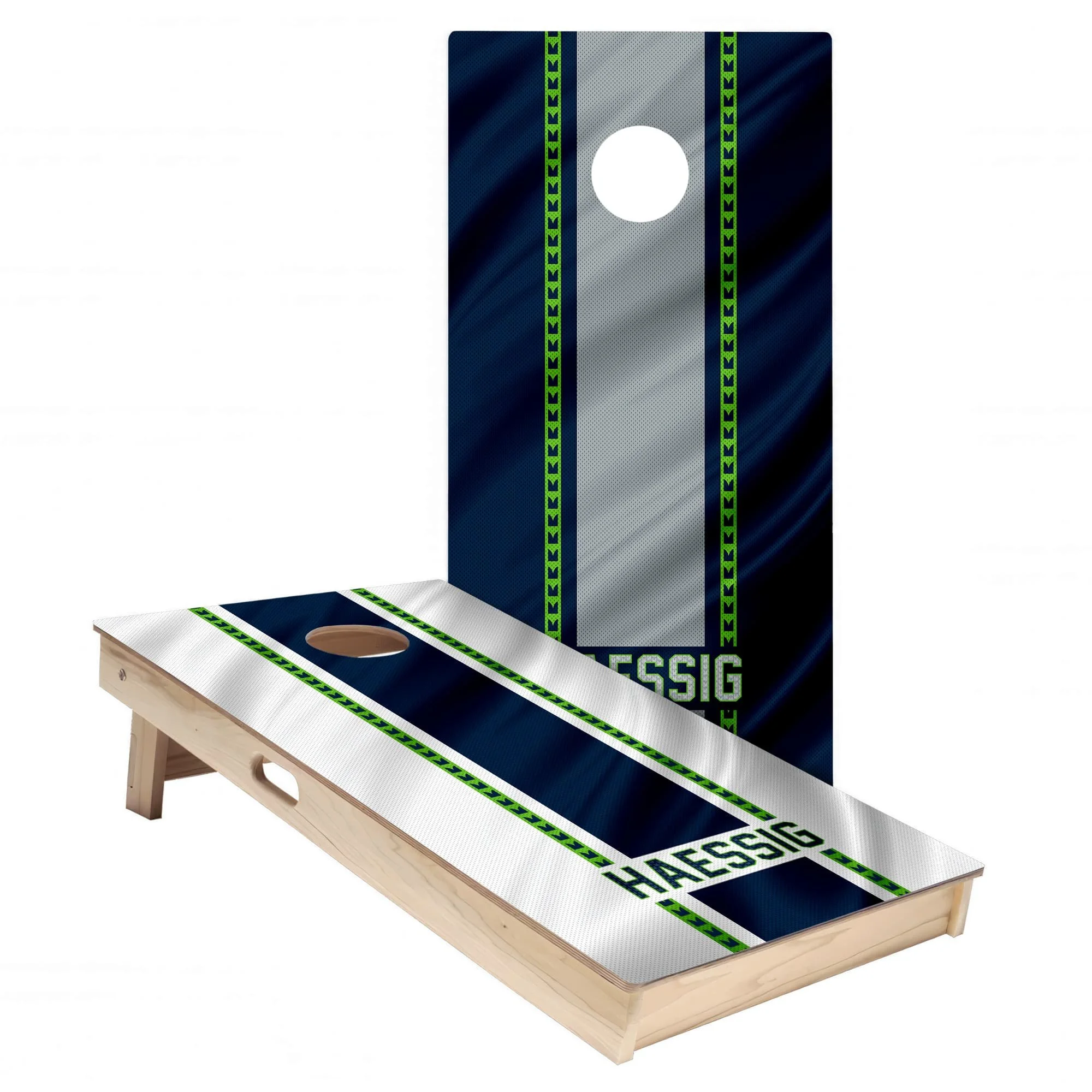 Personalized Seattle Seahawks Colors (Home & Away) custom jersey texture Cornhole board wrap sticker decal set