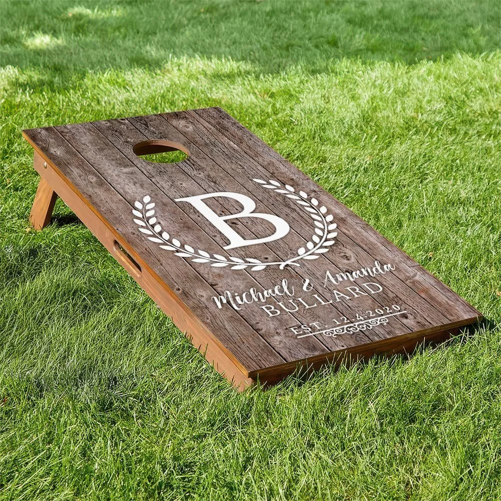 Rustic Wood Wedding Anniversary personalized custom Cornhole board wrap sticker decal set