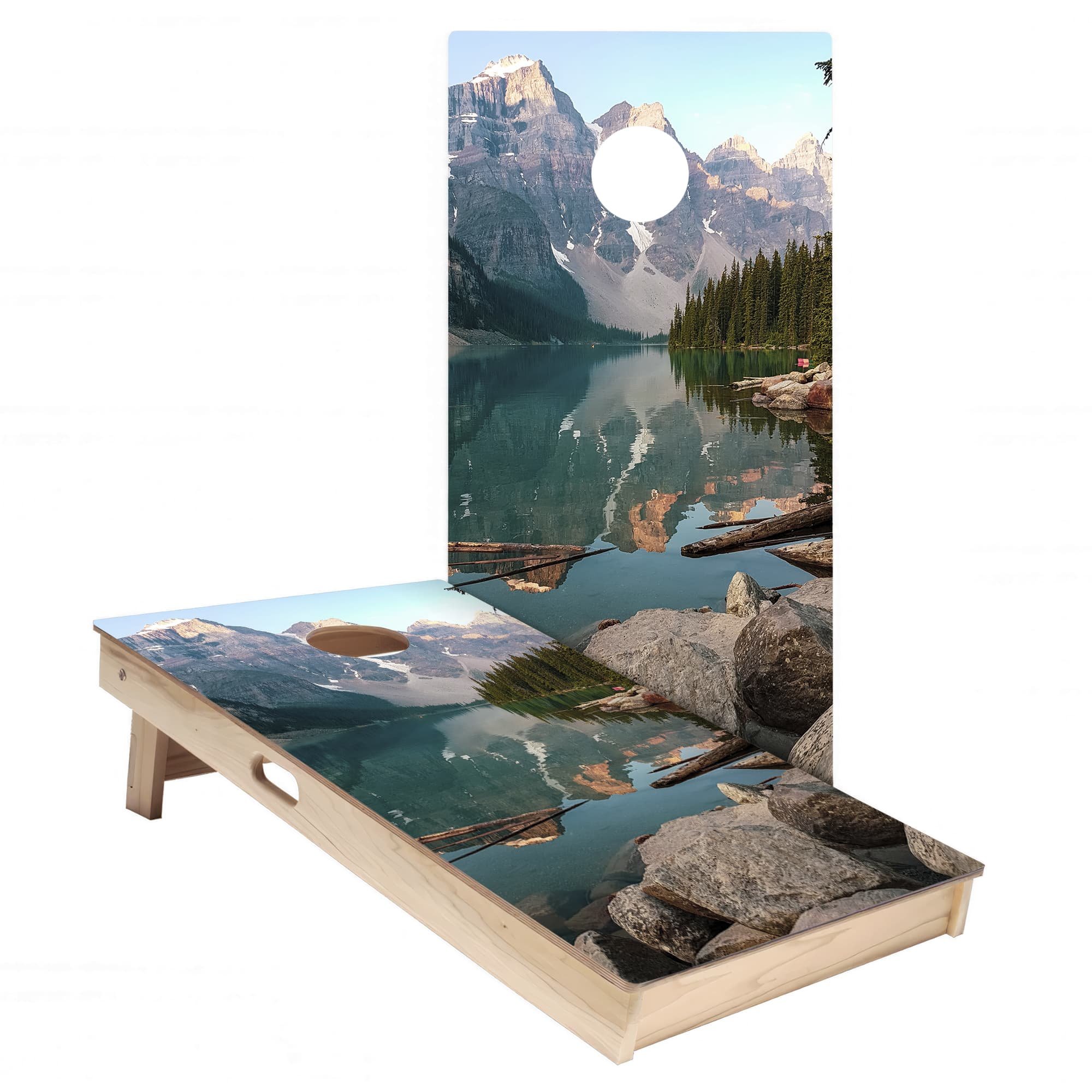 Lake Moraine Banff National Park rustic cornhole board wrap sticker decal set