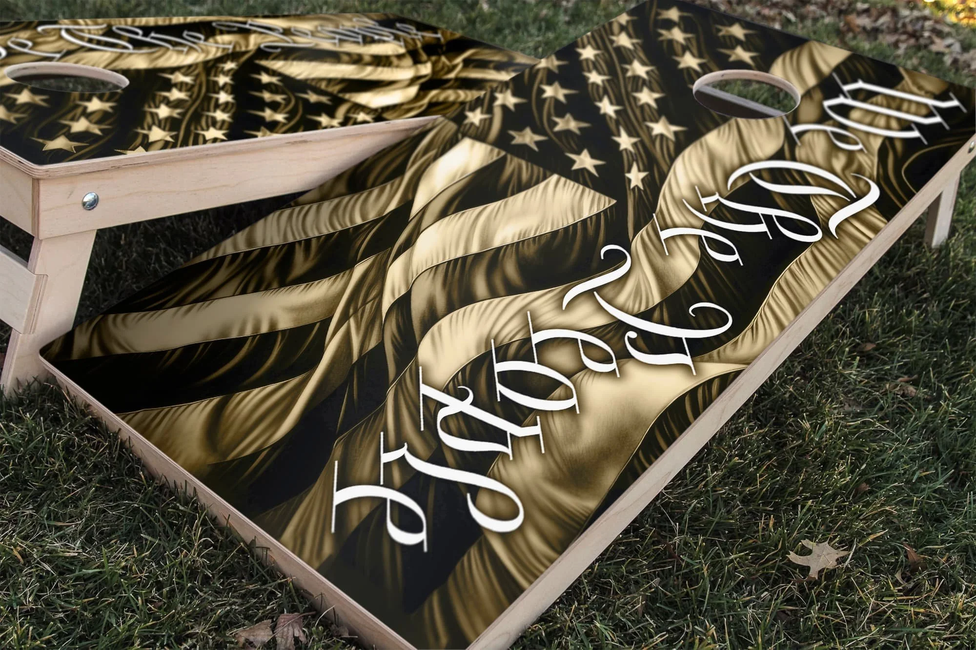 Rustic USA flag "we the people" cornhole board wrap sticker decal set