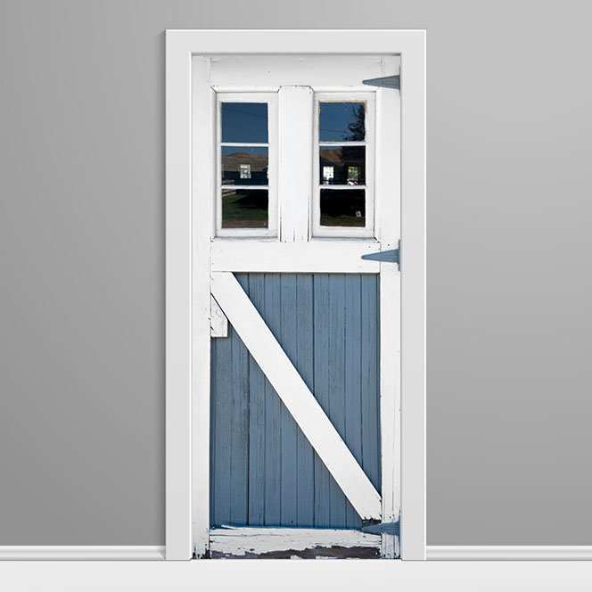 Dairy Farm Door 2 windows Custom Printed Vinyl Wrap Blue Left