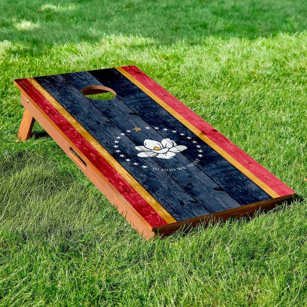 Mississippi state flag rustic cornhole board