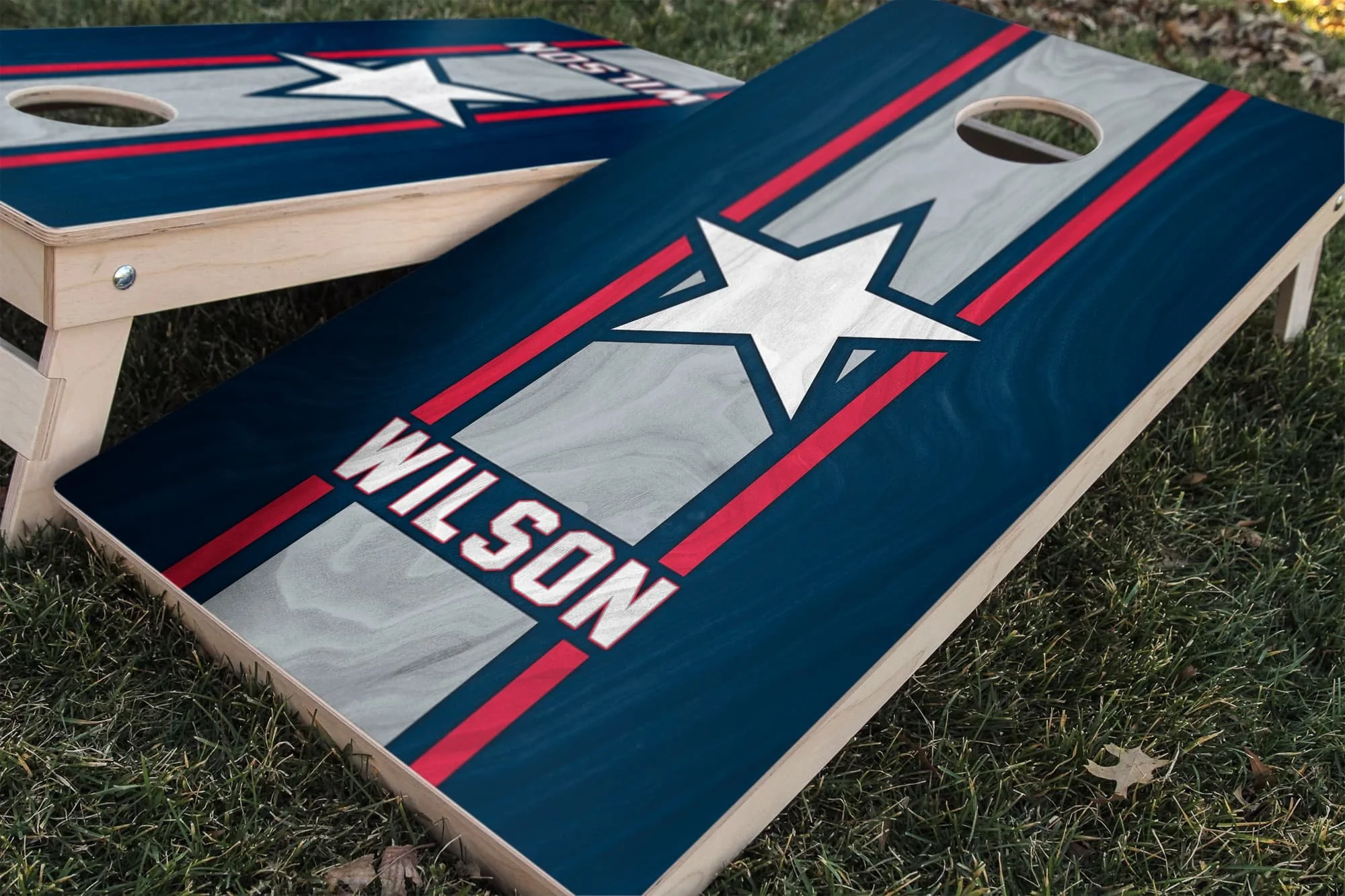 Personalized New England Patriots Colors (Home) custom wood Cornhole board wrap sticker decal set