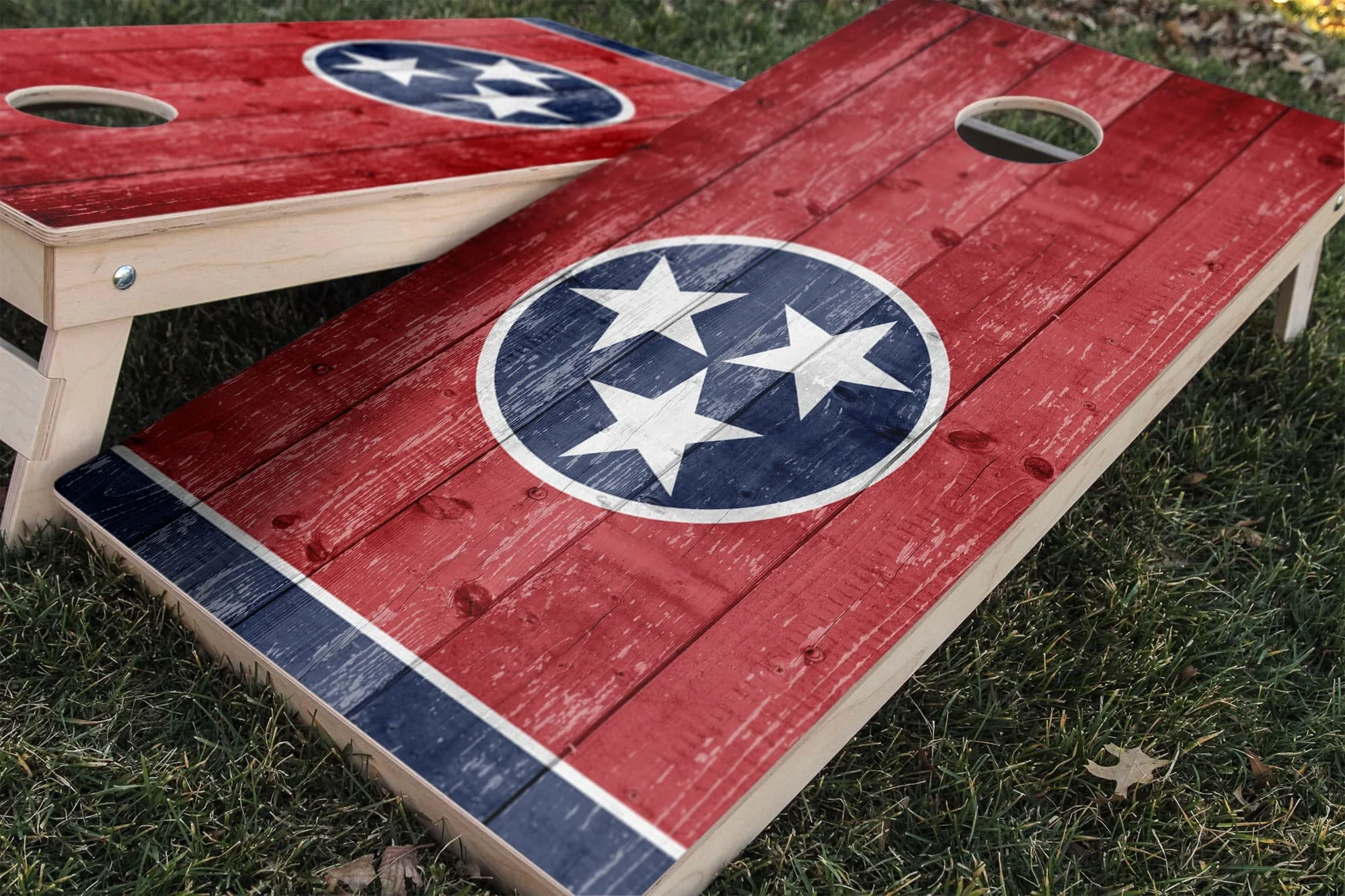 rustic wood Tennessee state flag cornhole board wrap sticker decal set
