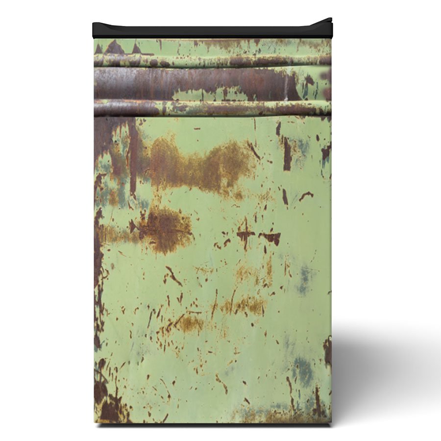 Green Worn Out Metal Mini Fridge Vinyl Wrap Front