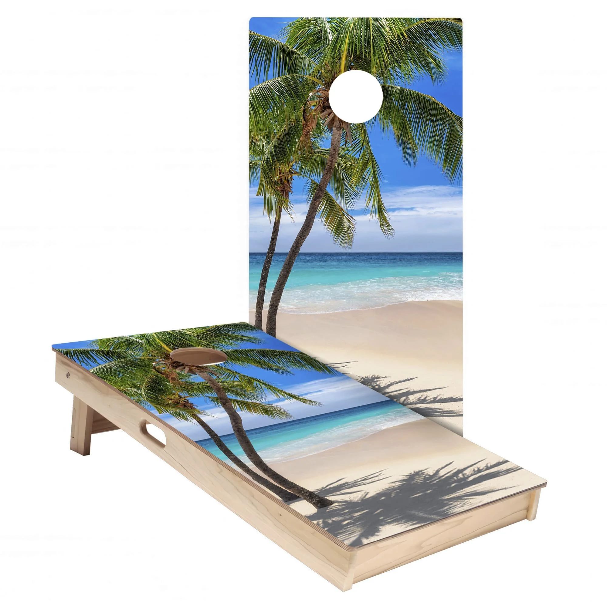 Palm Tree Sandy Beach Cornhole Board Wrap Set