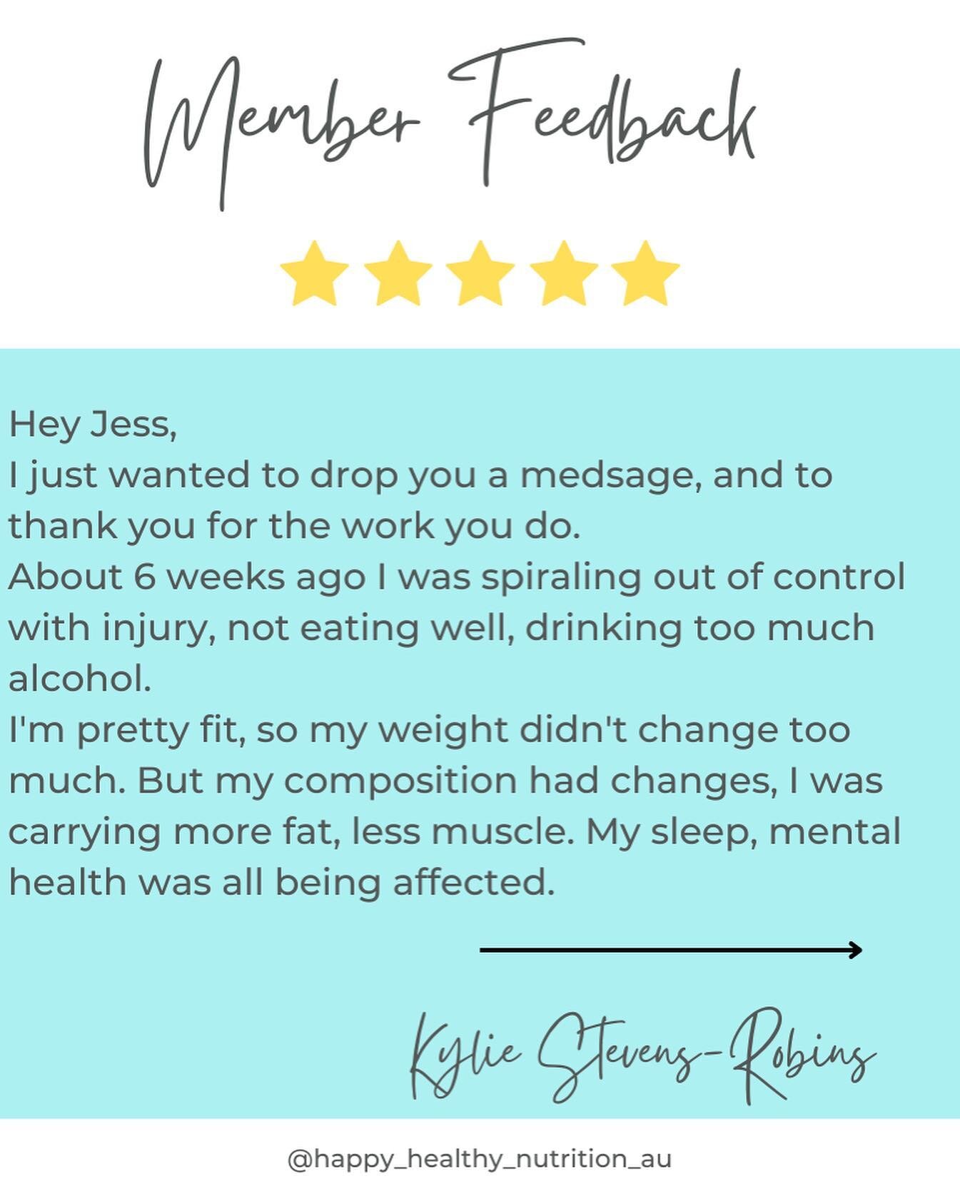 Member Feedback! 

It only takes a few weeks of consistent nourishment to not only improve your health, to improve your life! Make the change and join the club! 😉 

https://www.happyhealthynutritionclub.com.au