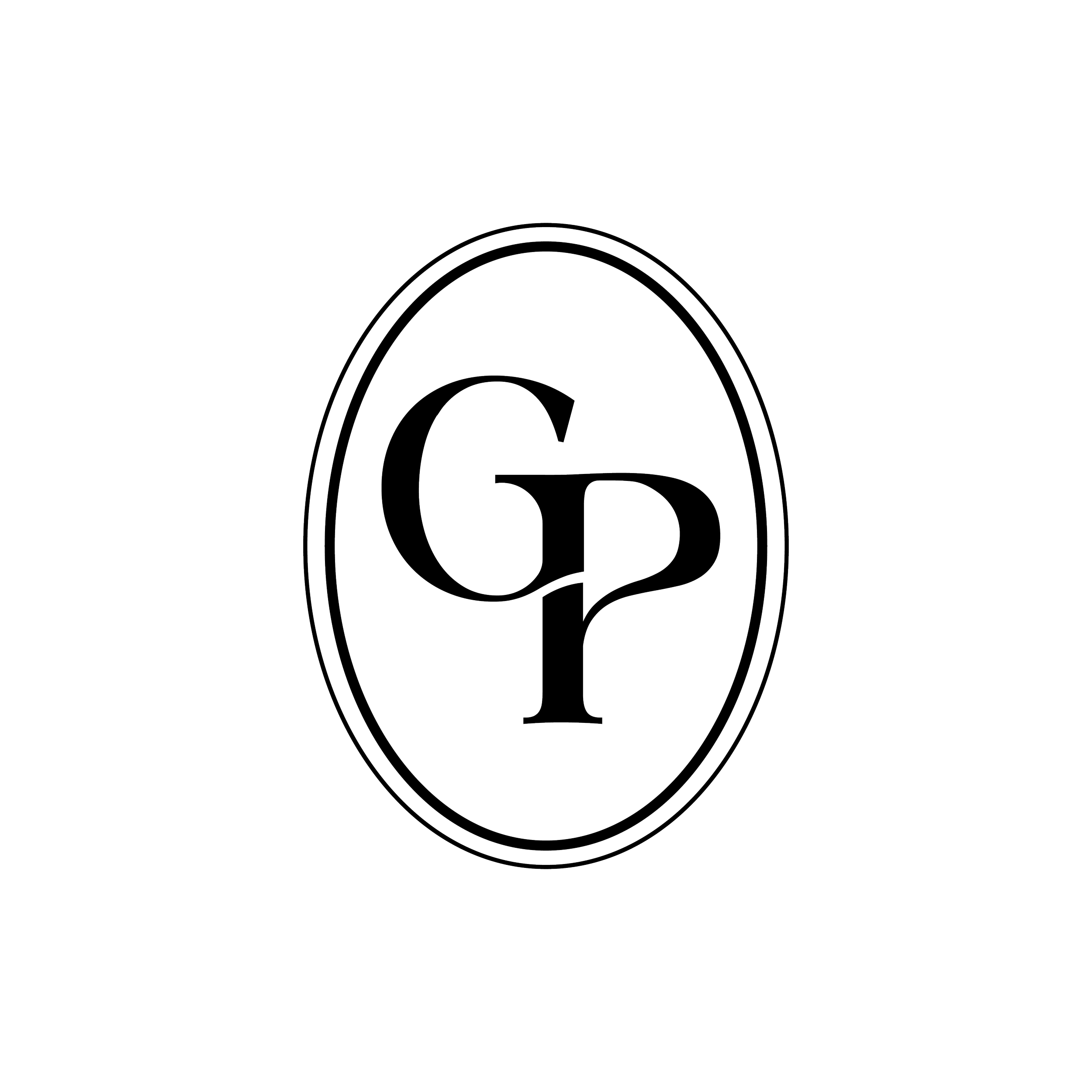 A black background with a white, outlined logo of a circle with the initials 'GP' inside.