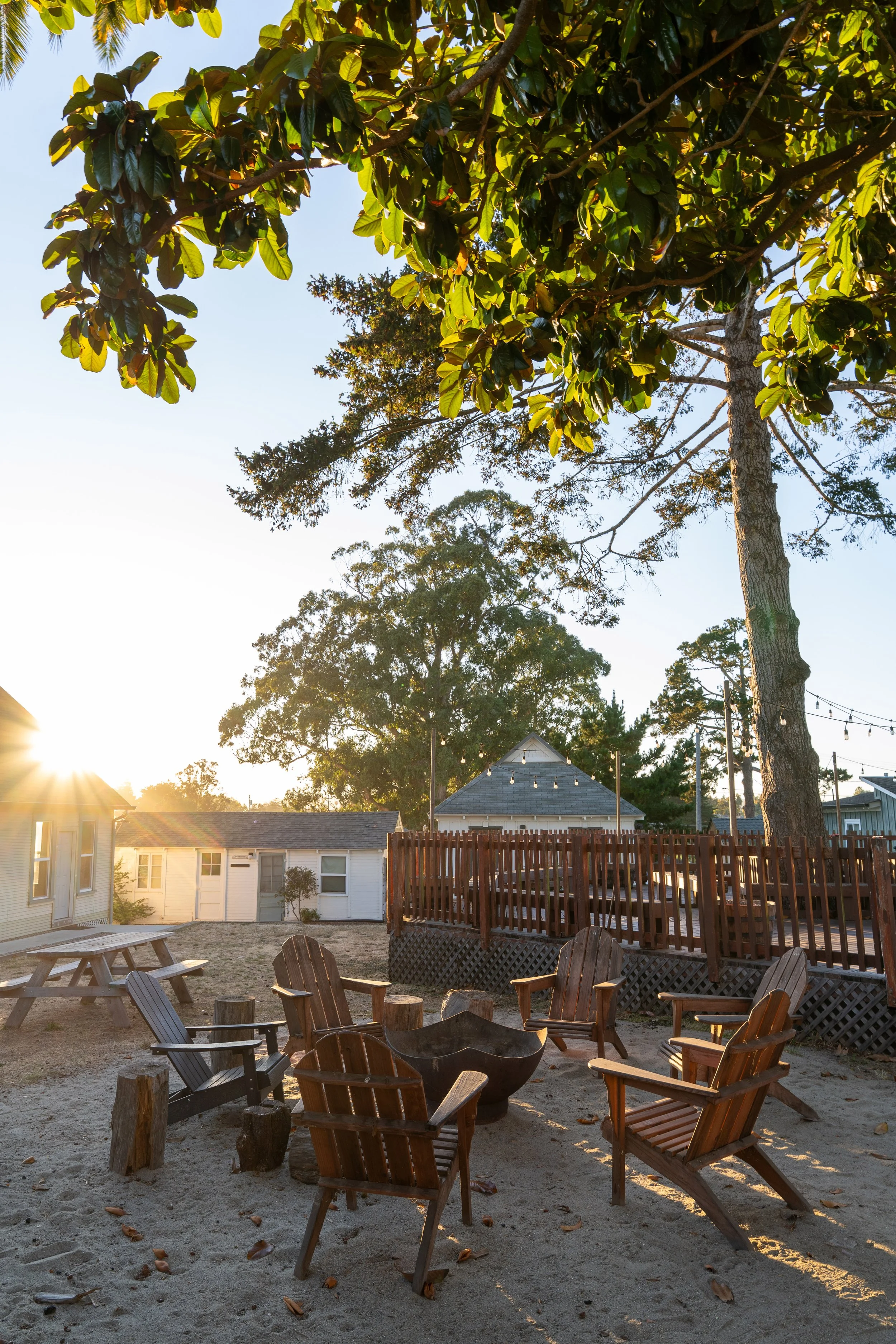 Bonfire with Redwood Chairs at Sunset
