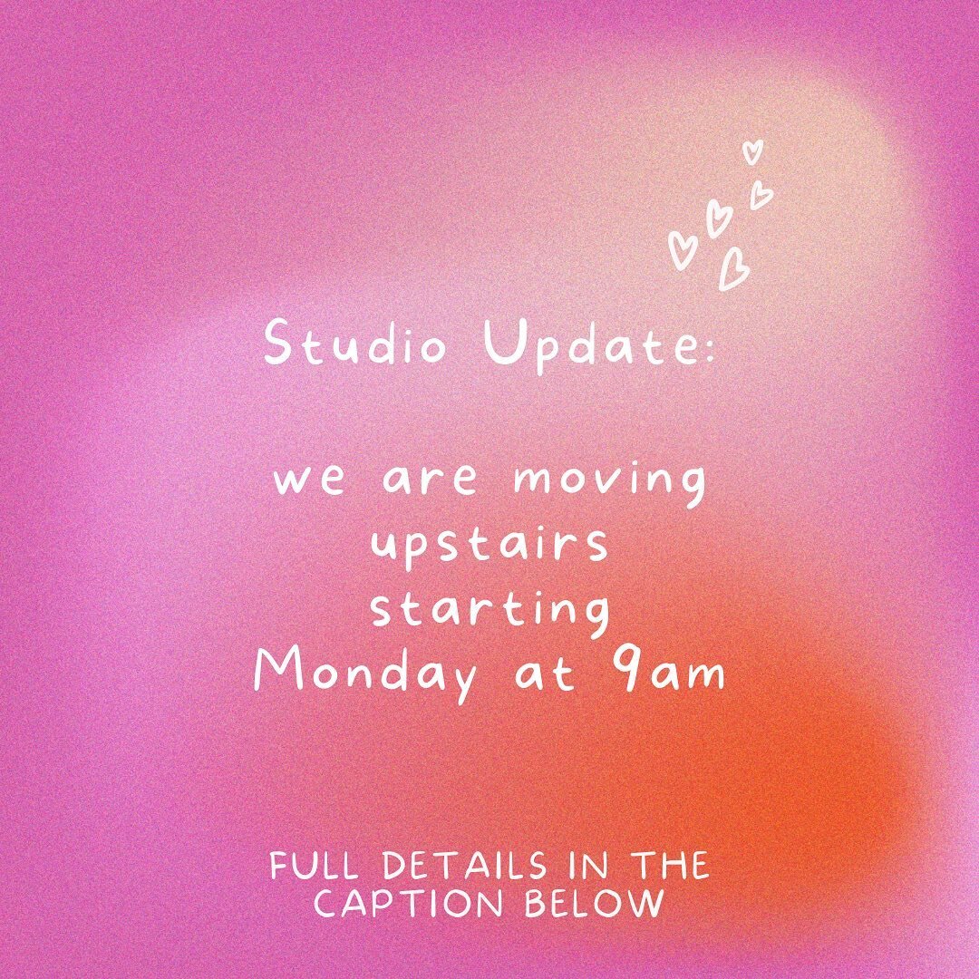 🧰 Reminder that classes are moving upstairs for the next week or so - details below 🛠️

Starting Monday April 24th, the studio will be undergoing a necessary renovation. We have an alternative space upstairs within the same building to hold our cla