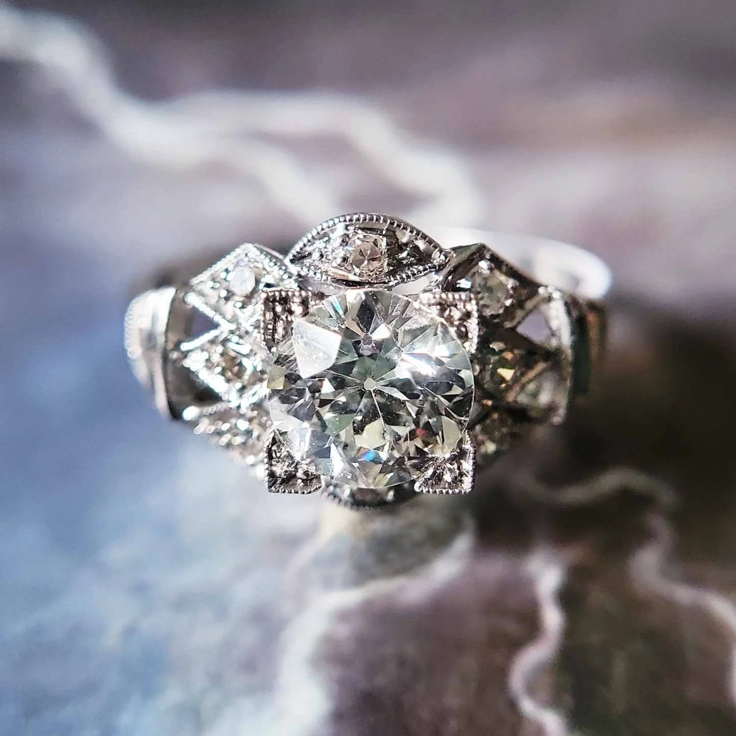 Art Deco 1.22 CTW Old European Cut Diamond Engagement Ring