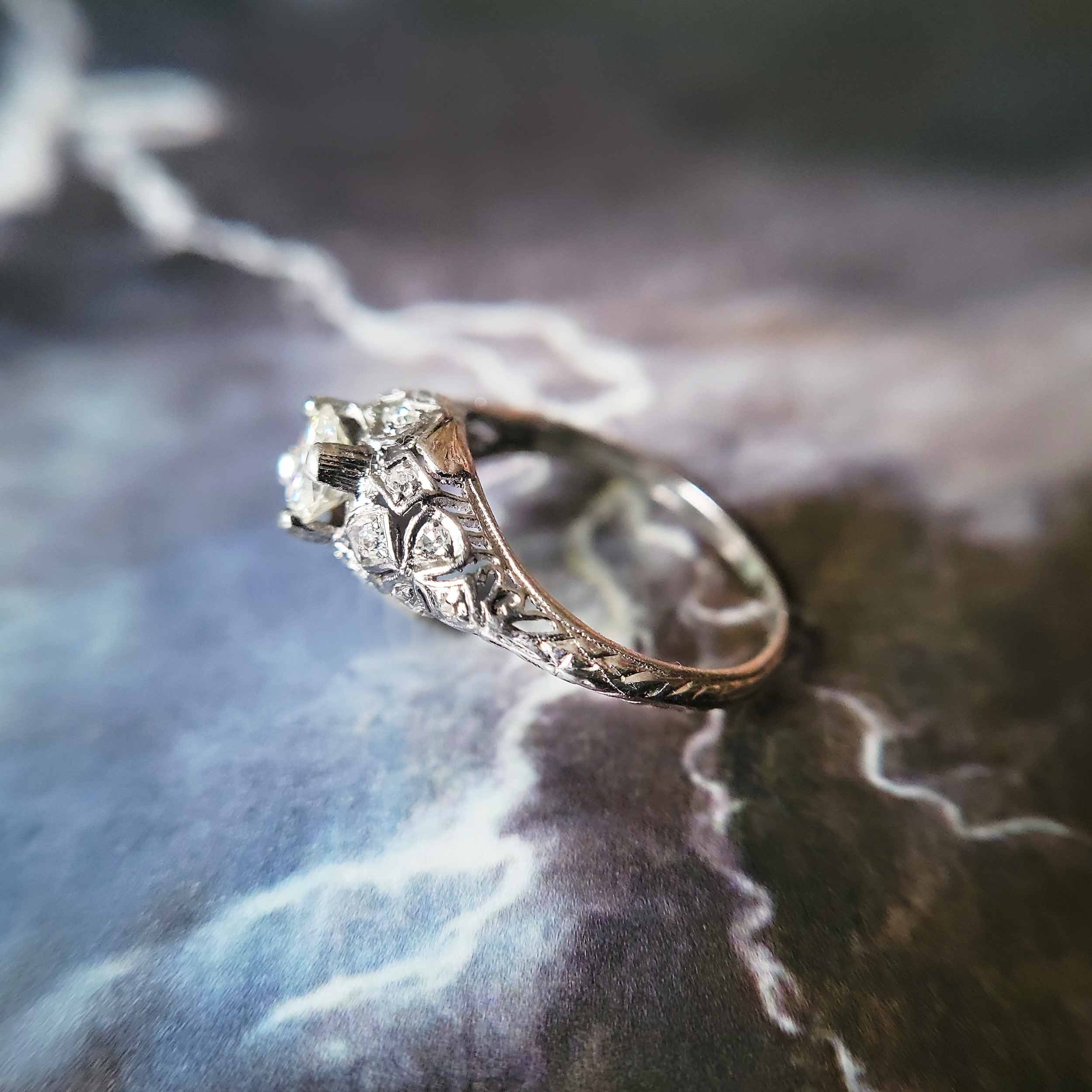 Antique Engagement Ring 0.46ctw Old Mine Cut Diamond Cluster Ring 18K/14K  White Gold Daisy Diamond Wedding Ring - Etsy