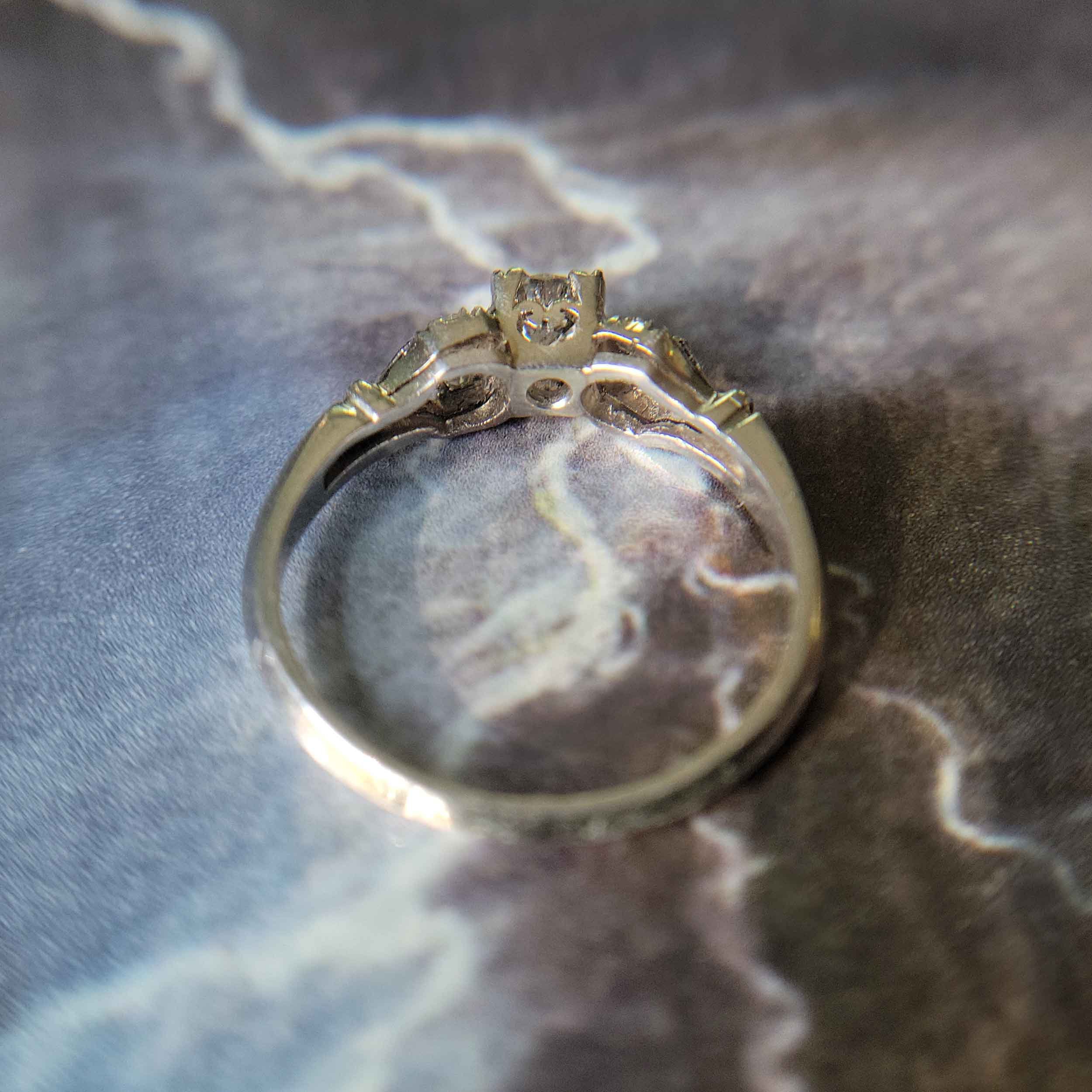 Low Profile 1940s Vintage Diamond Engagement Ring 14K White Gold .05ct G/Si1
