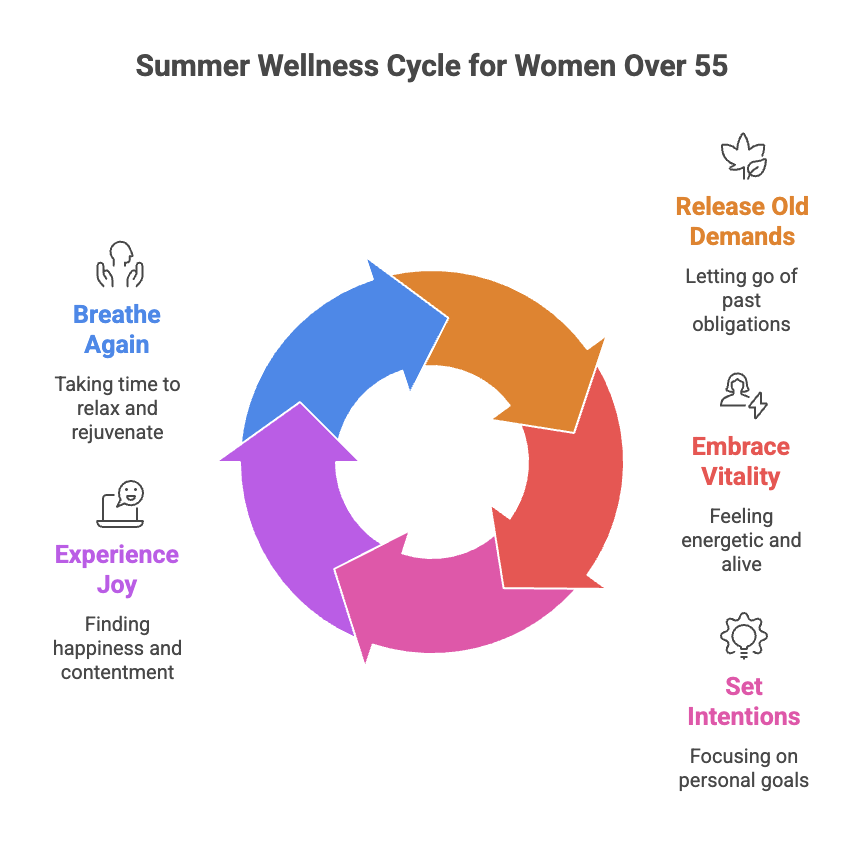 An infographic about the summer wellness cycle for women over 55.