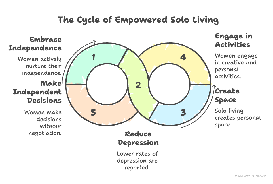 An infographic about the cycle oof empowered solo living.