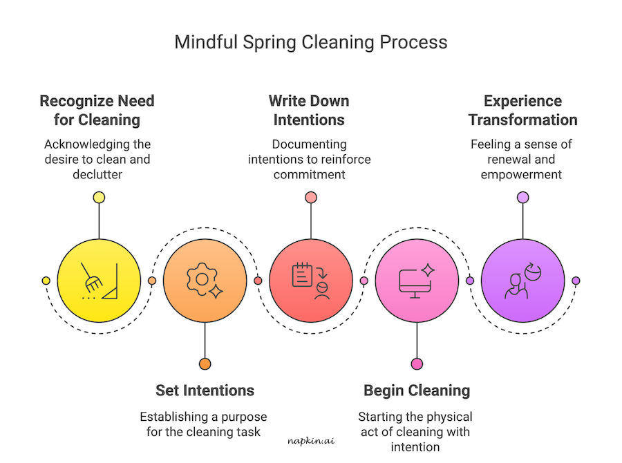 An infographic about mindful spring cleaning process.