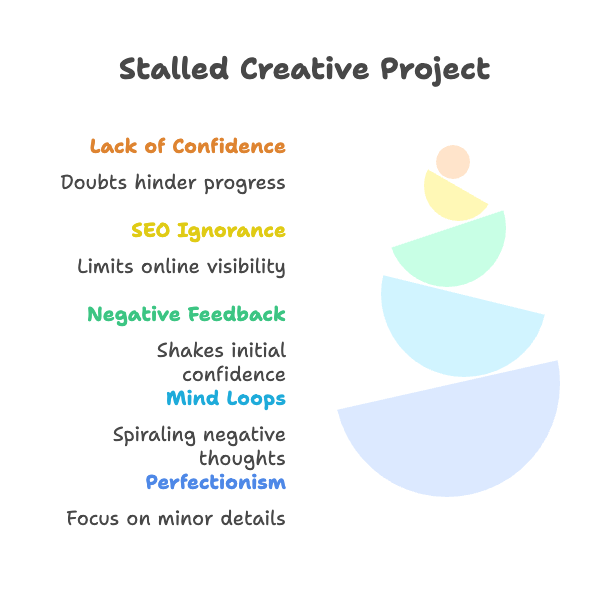 An infographic about a stalled creative project.