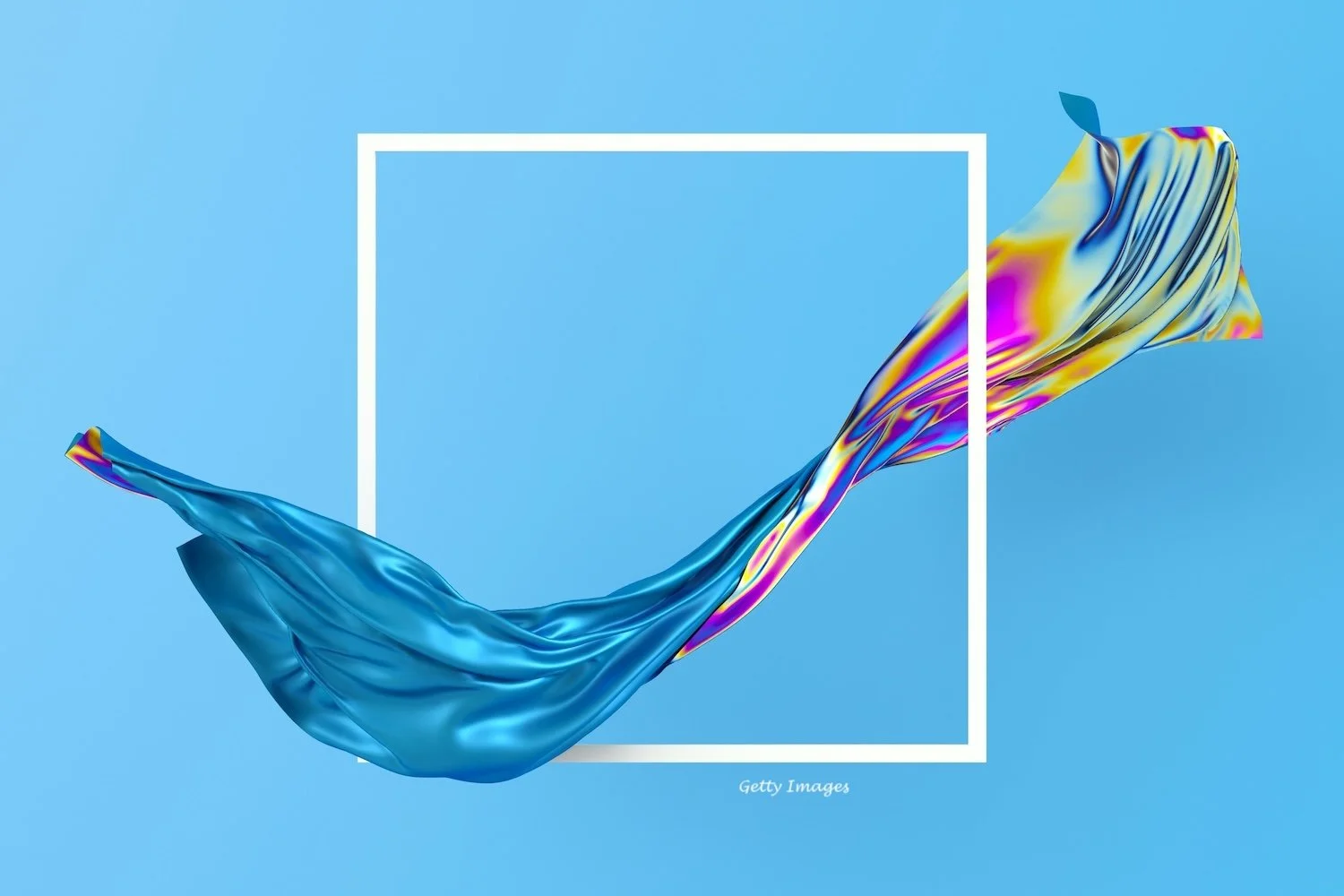 A graphic of  a multi-coloured cloth floating through a frame to represent how life can be loopt for women over 55 - so - begin again.