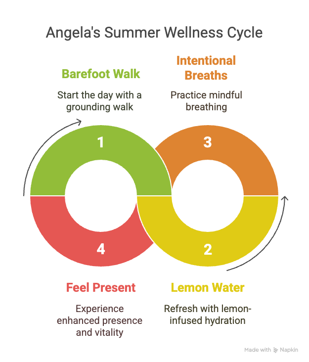 An infographic about Angela's summer wellness cycle.