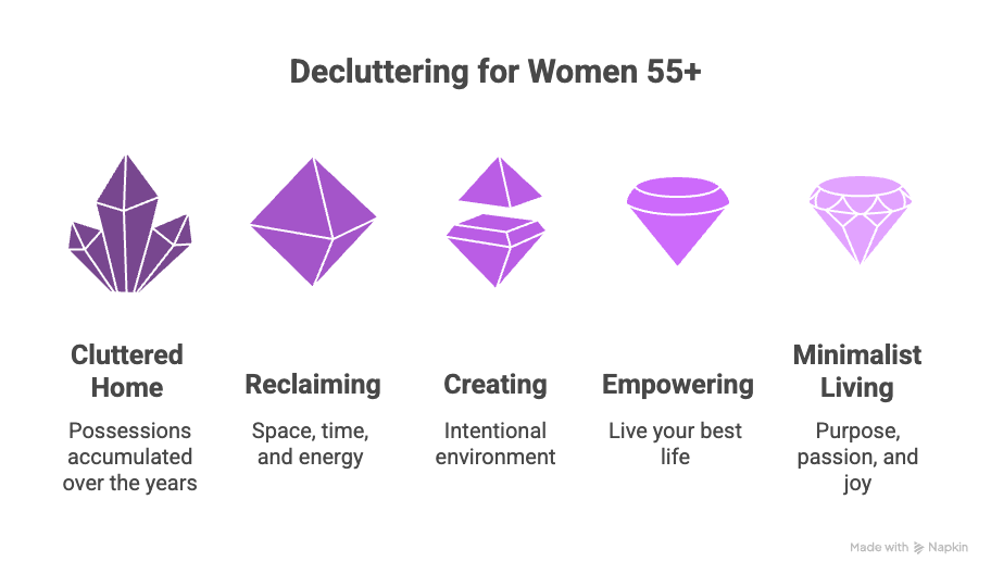 An infographic about decluttering for women over 55.