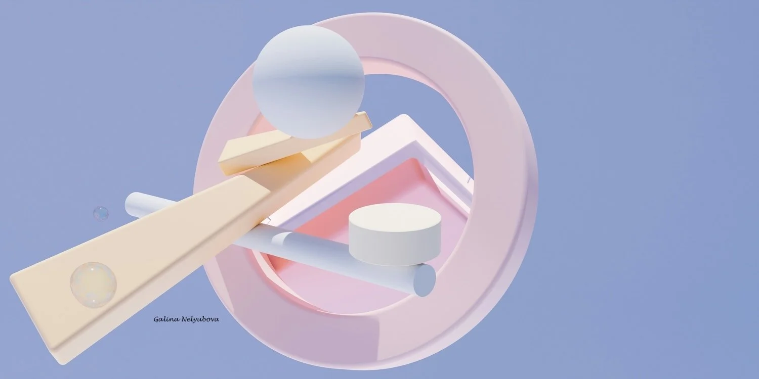 A graphic with many shapes representing finding balance and joy.