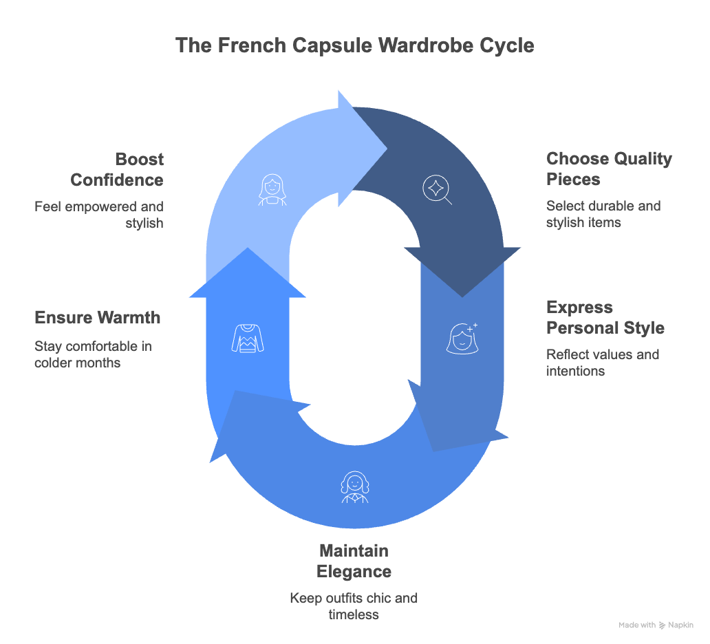 An infographic about the French capsule Wardrobe cycle.