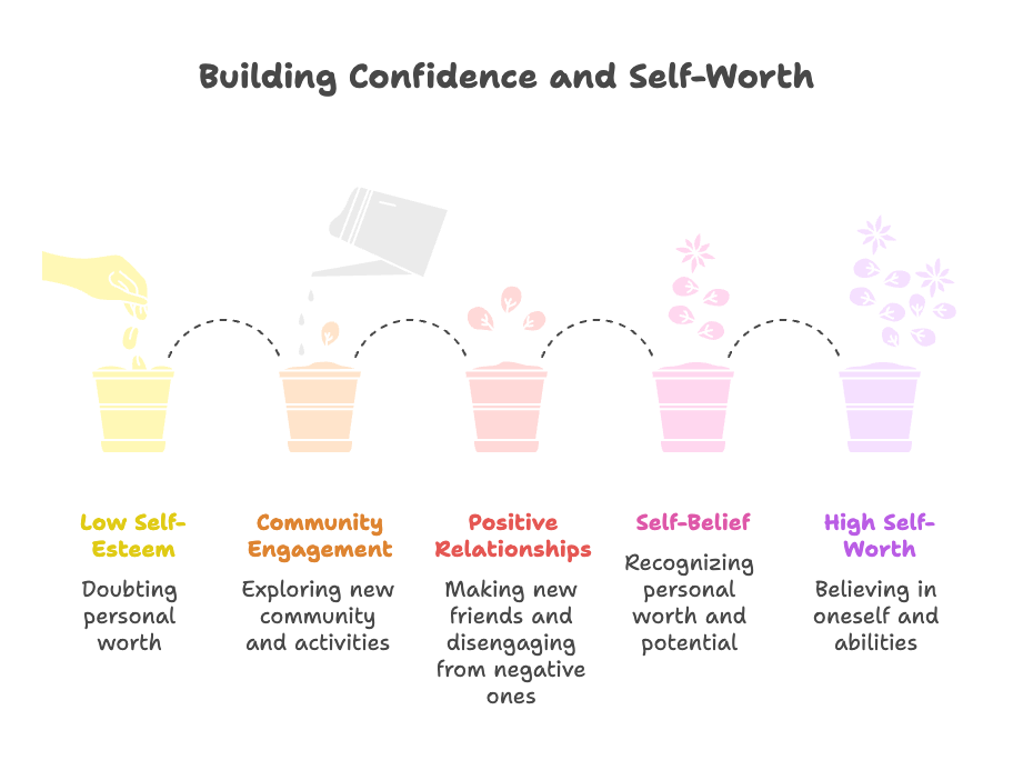 An infographic about building confidence and self-worth.