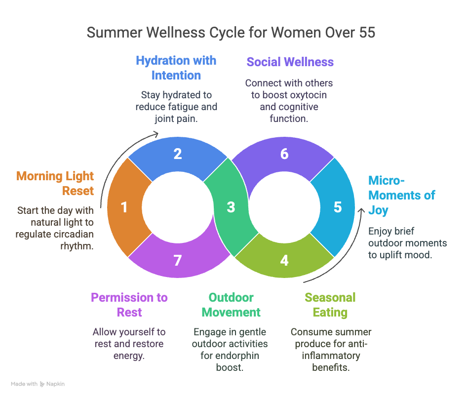 An infographic about the summer wellness cycle for women over 55.