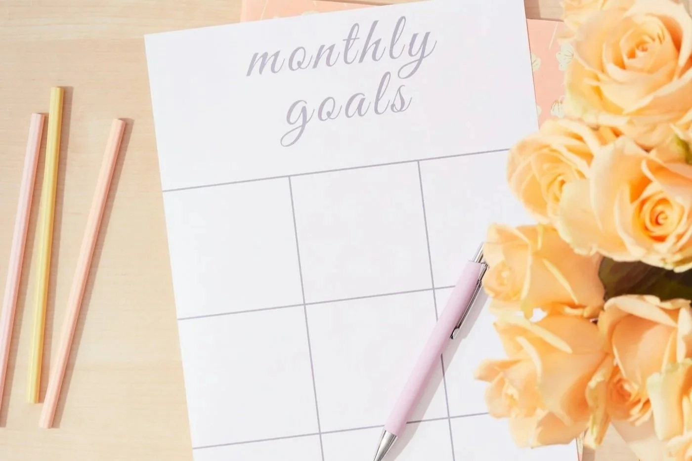 A sheet saying monthly goals to represent meaningful goals.