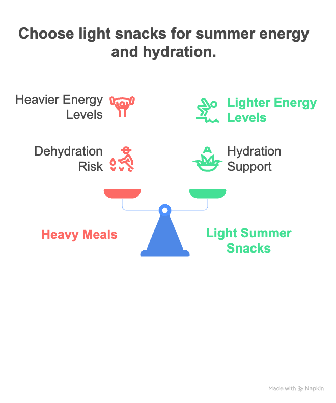 An infographic about choosing light snacks for summer energy and hydration.