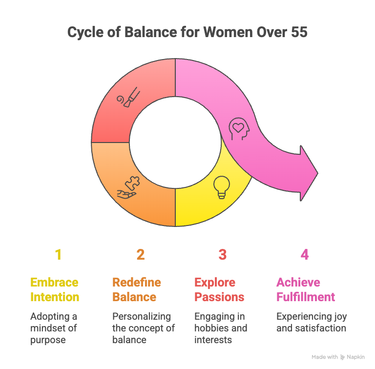 An infographic about the cycle of balance for women over 55.