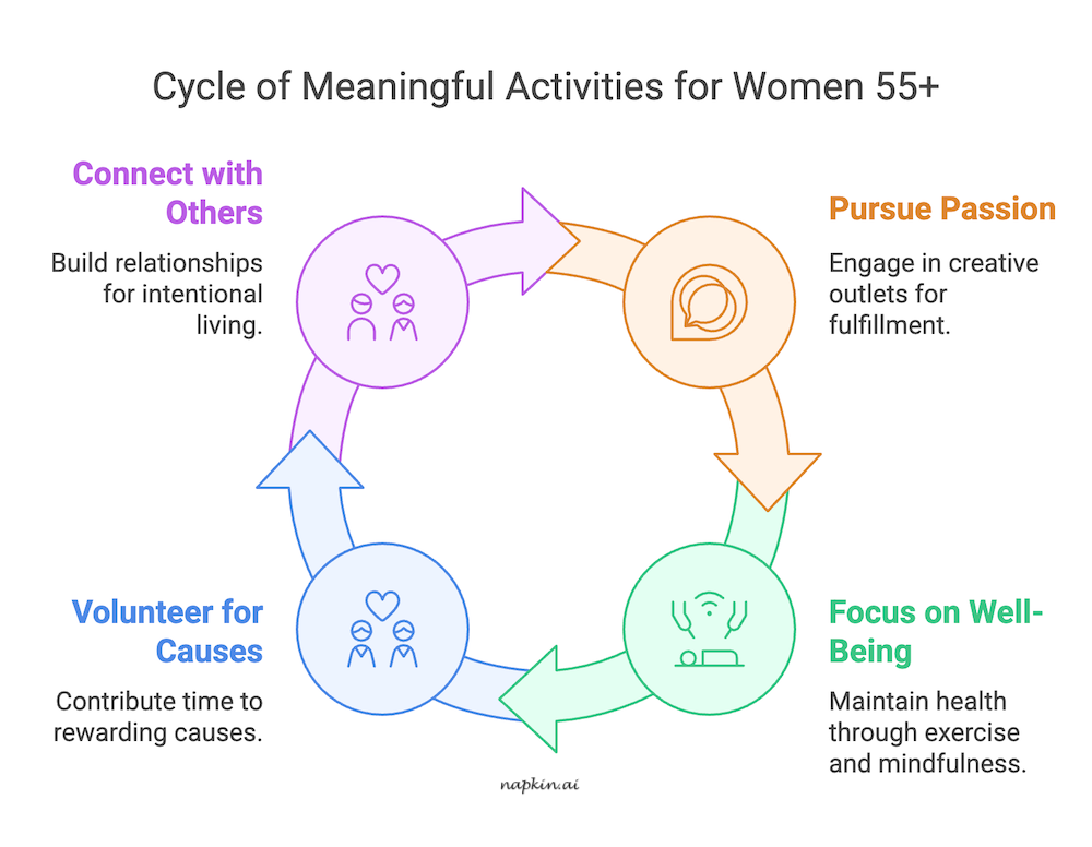 An infographic about the cycle of meaningful activities for women over 55.