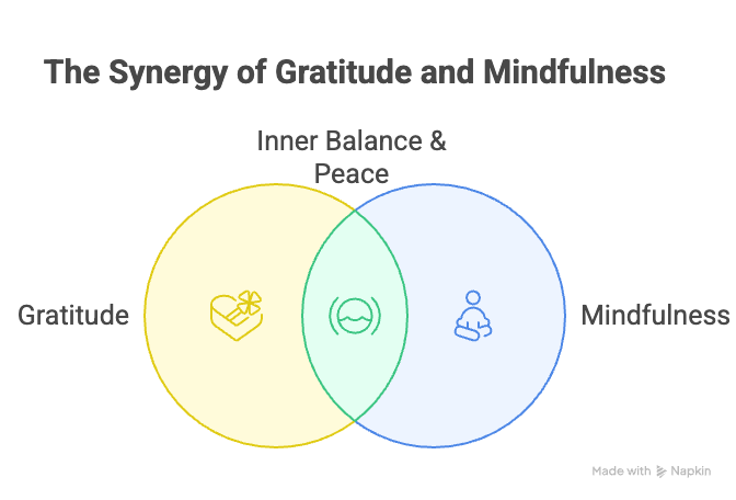 An infographic about the synergy of gratitude and mindfulness.