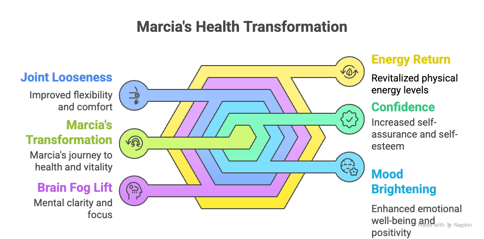 An infographic about Marcia's health transformation.
