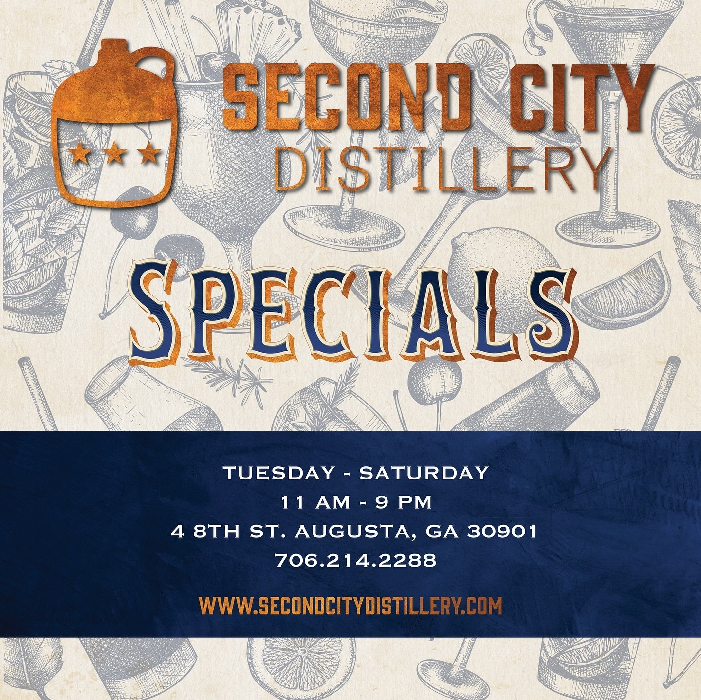 📣 Daily Specials now available at Augusta&rsquo;s distillery!🍸🥃🍹