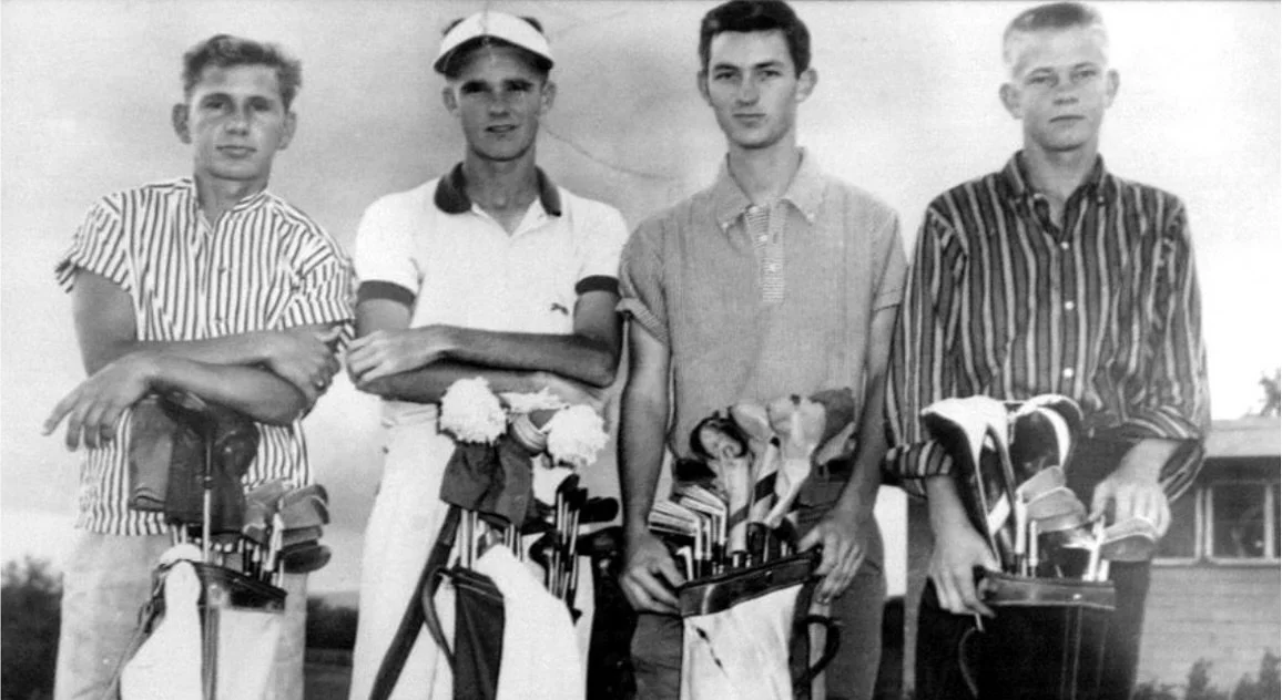 Austin High's 1957 Class 4A state championship golf team is pictured here! From left to right, you&rsquo;ve got: Robert Dorsett, Gib Kizer, Tommy Wilson and Randy Petri. They could often be found playing at Lions Municipal golf course as boys, where 
