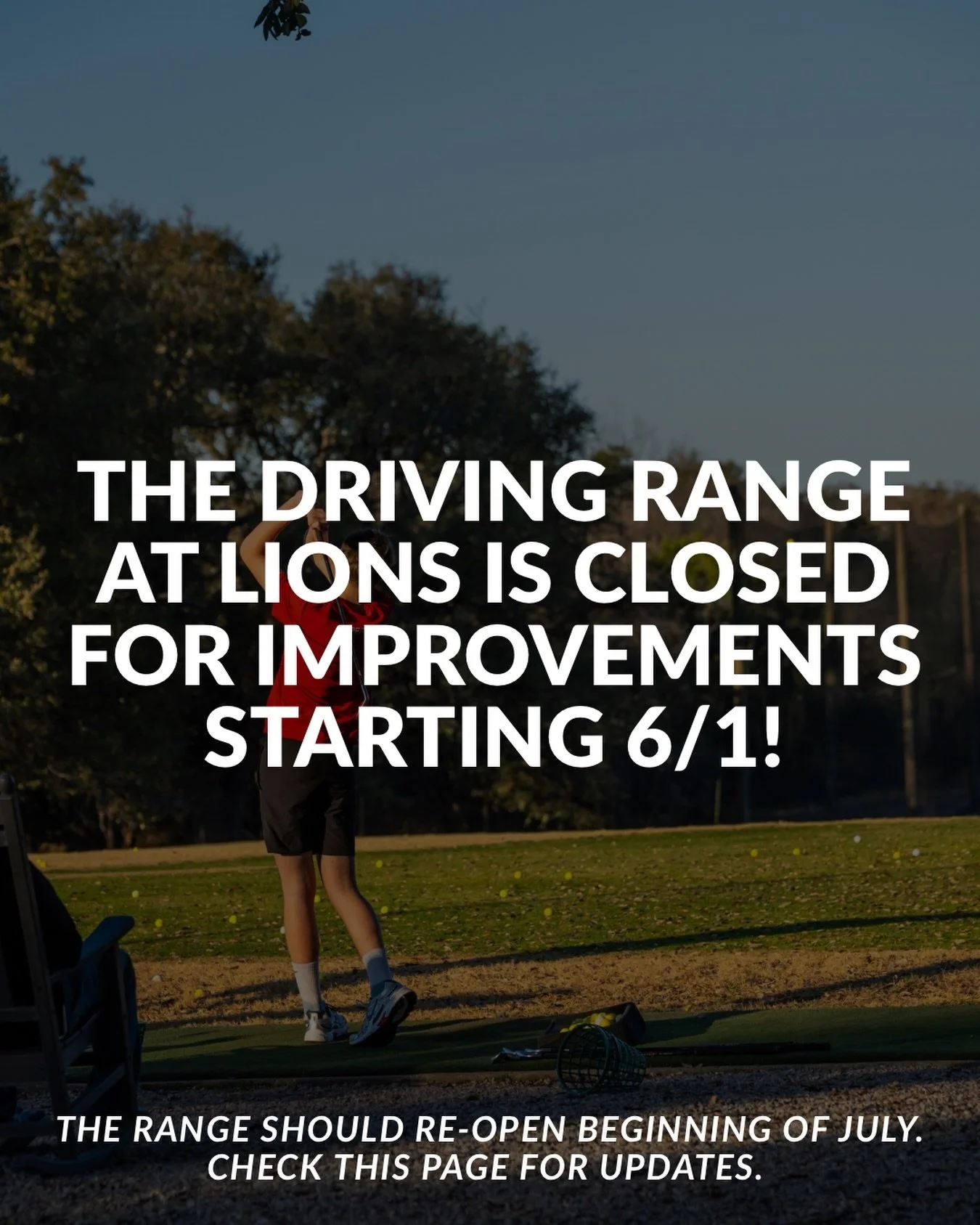 Starting today, the driving range at Lions will be temporarily closed for irrigation and resurfacing work. We anticipate that the range will be closed for the entire month of June, but check this page for any updates! While this is a long-overdue pro