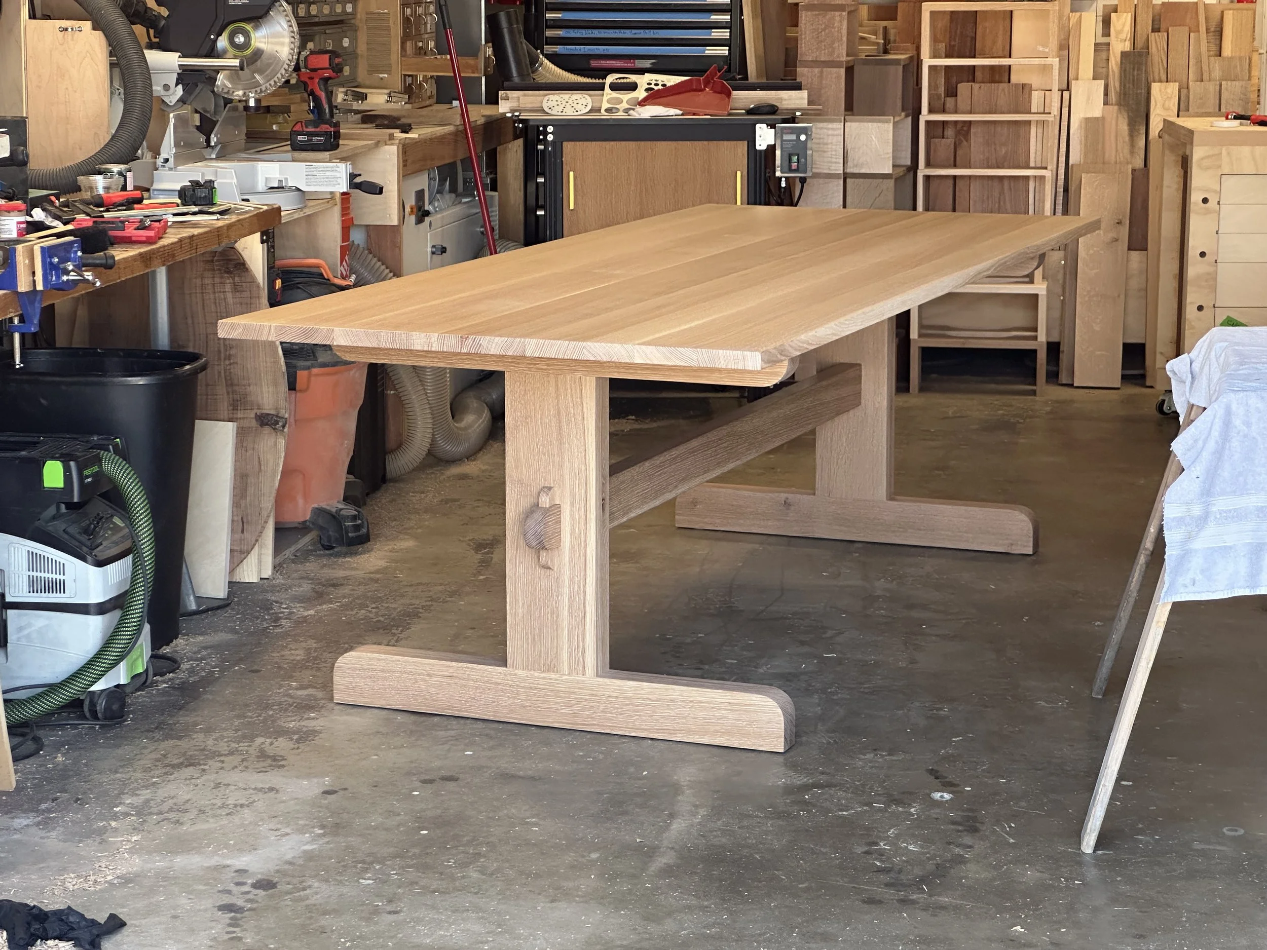 Trestle Dining Table in Rift Sawn White Oak - Mist Finish