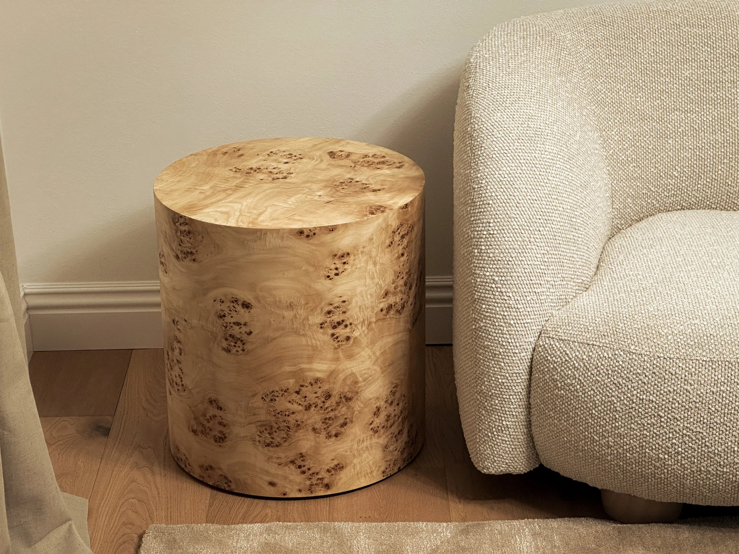 Side table wrapped in Mappa Burl veneer