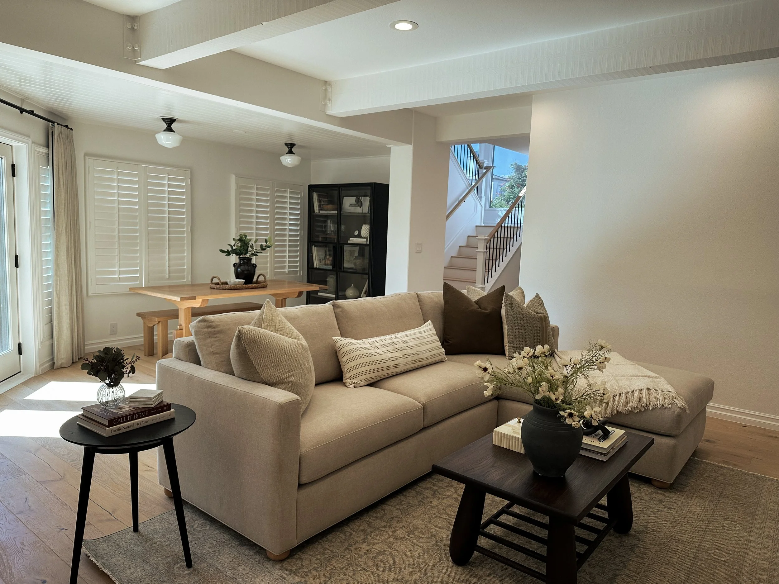 Trestle Table and bench in White Oak and Coffee Table in White Oak, Brown