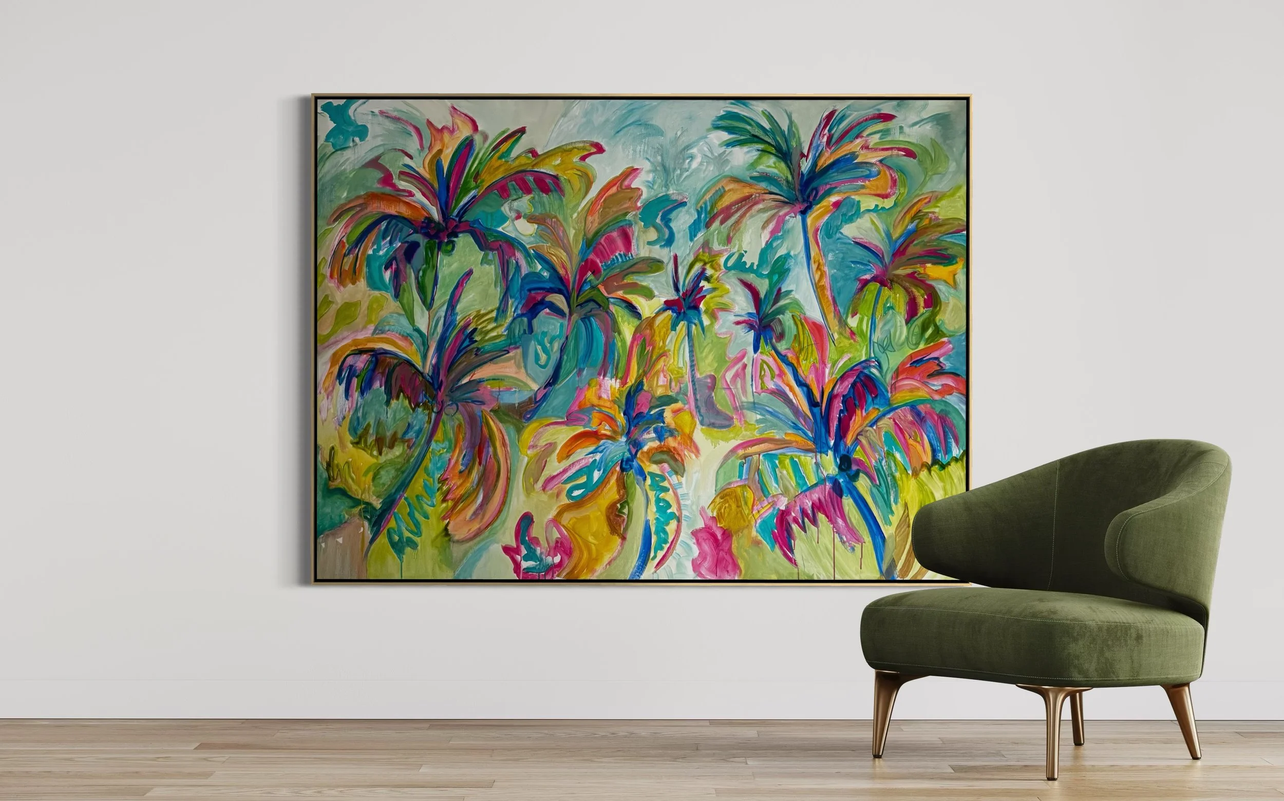  Colorful Palms  Oil on canvas. 65 x 50 in. Private Home, Kaʻūpūlehu Beach Club, Hawaii.