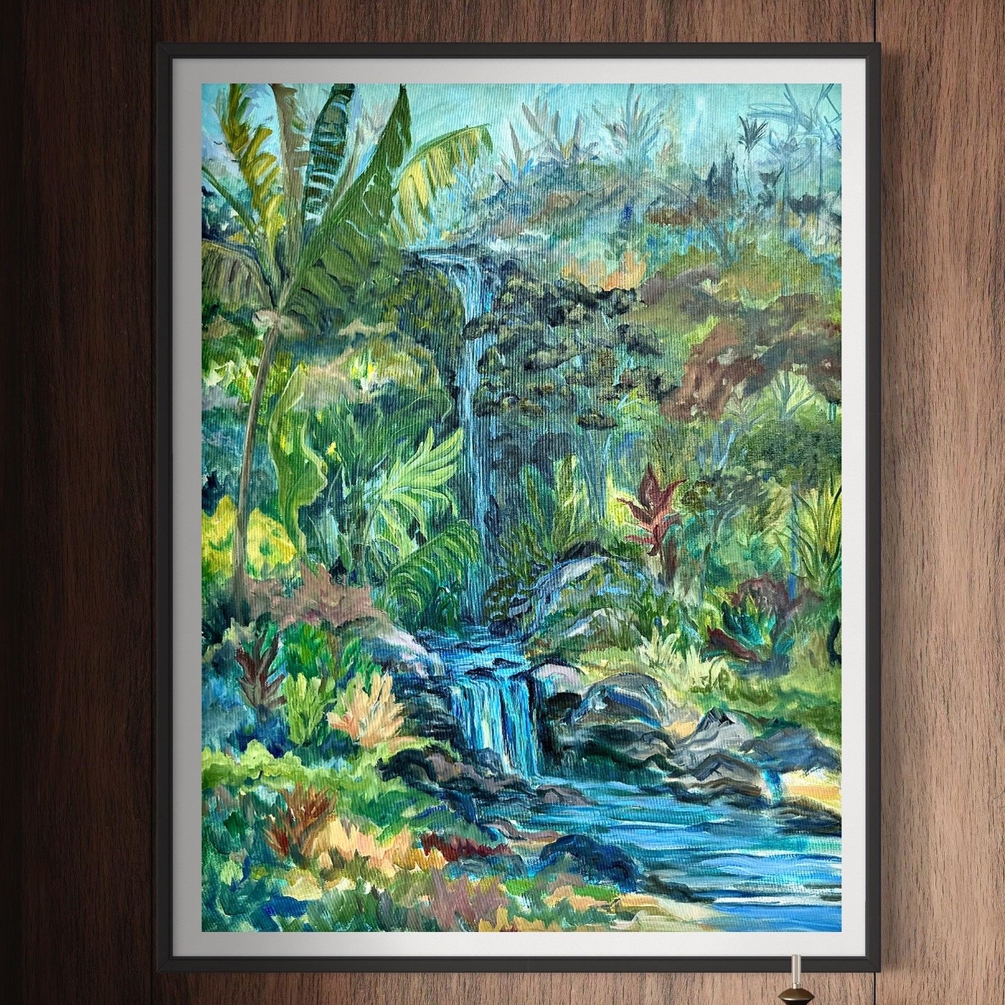  Waterfall . Oil on canvas. 32 x 42 in. Private Residence. Kuki'o Golf & Beach Club.
