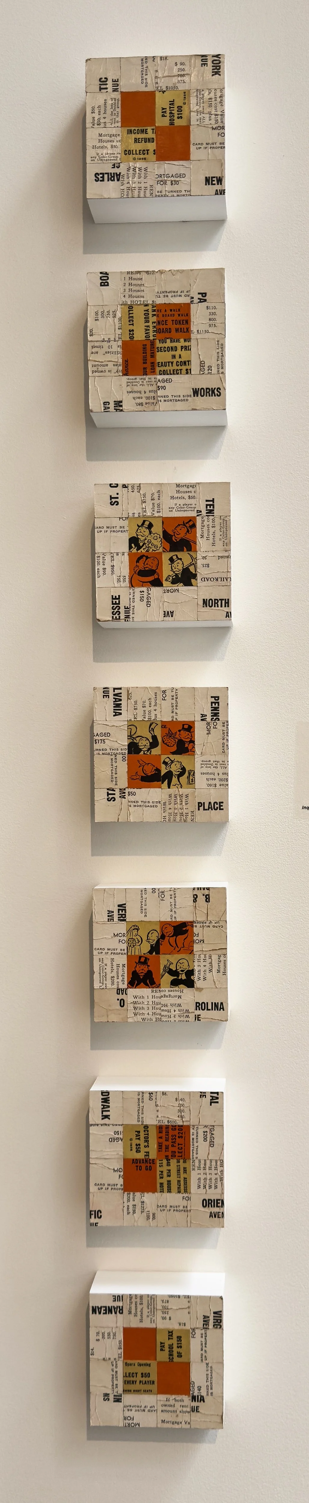 COMMUNITY CHEST (group of 7) ~ Vintage Monopoly Cards on seven 4 x 4 x 1.75 in Birch Panels