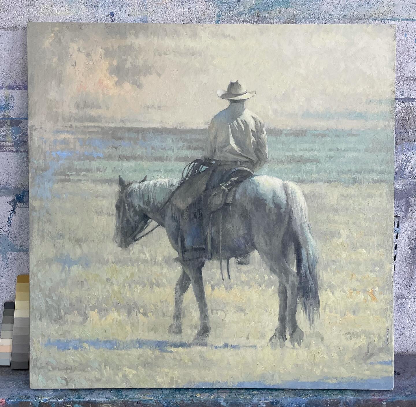 Searching, 36x36 oil, perhaps the Cowboy is a symbol for our own pursuit of purpose. Happy Holidays!

#cowboy #painting #art #americanwest #fineart #ranchlife 
#thewest