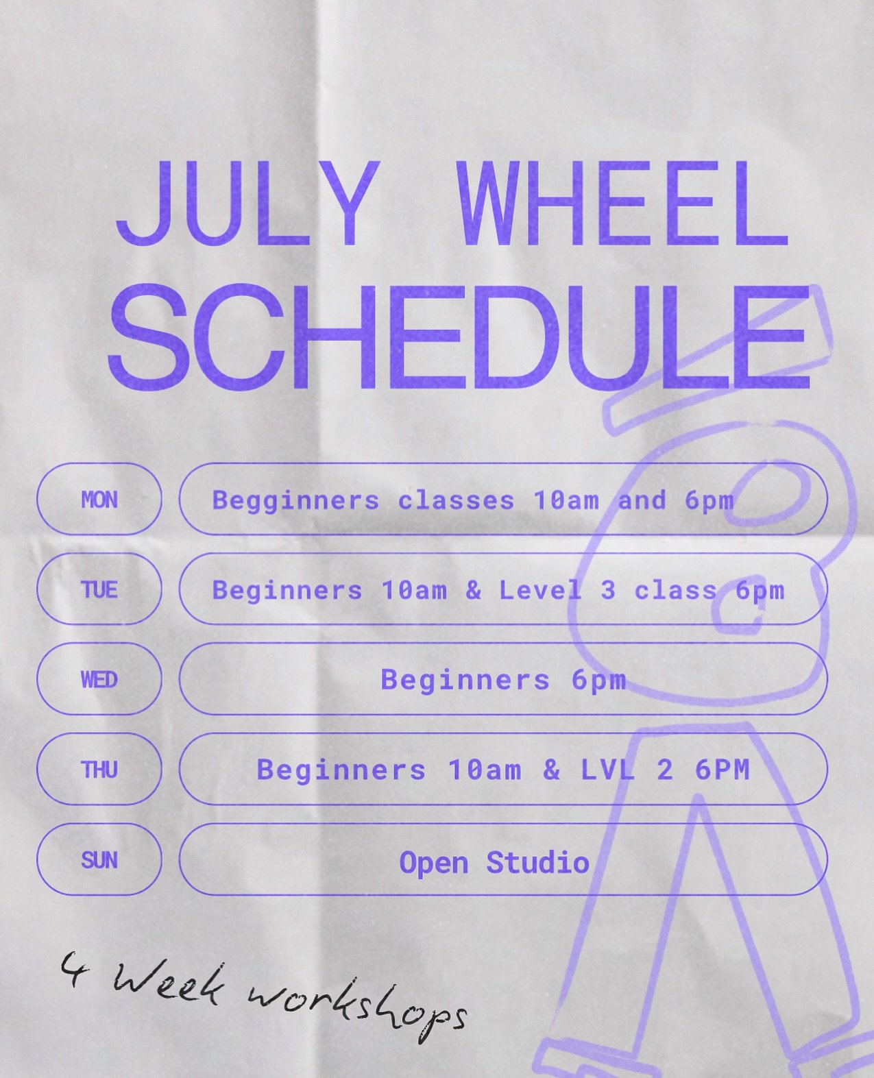 July wheel classes are online and already selling out!
Beginners 10AM | Tues July 8-29 &amp; Thurs July 10 - 31
Beginners 6PM | Wed July 2nd - 23rd 
LVL 2 6PM | Thursday July 10-31
LVL 3 6PM | Tuesday July 8 -29th

Sign up online! Link in bio 🍓

#wh