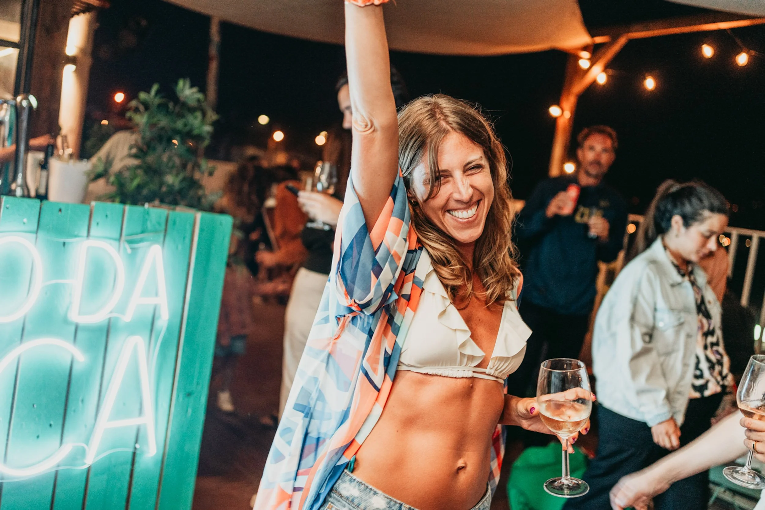 People having fun at a sunset wine part